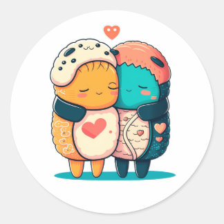 Sticker Rond Sushi Hug Kawaii Sushi Lover japonais Sushi Food