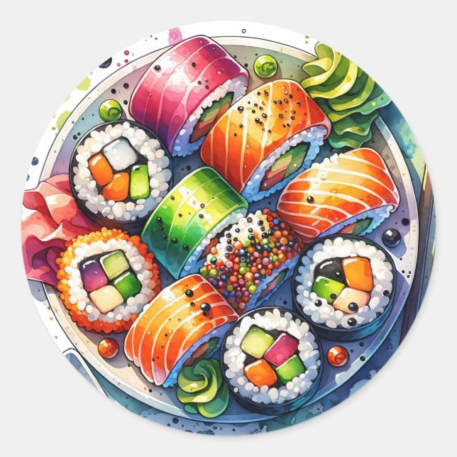 Sticker Rond Sushi Rolls Fun Food (Devant)