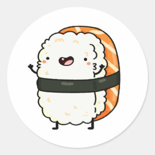 Sticker Rond Sushi Saumon Cute Kawaii
