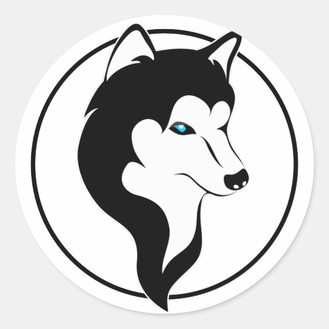 Sticker Rond Süßer Husky Comic Style schwarz weiß (Devant)