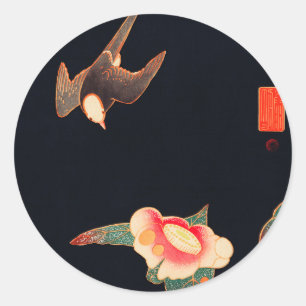 Sticker Rond Swallow and Camellia (1900) par Ito Jakuchu