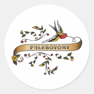 Sticker Rond Swallow and Scroll with Phlebotomy
