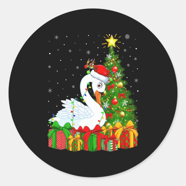 Sticker Rond Swan Bird Xmas Holiday Santa Swan Christmas Tree  (Devant)