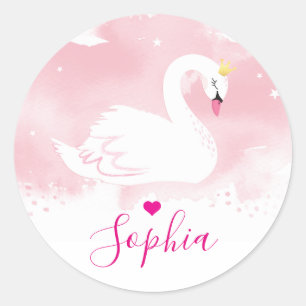 Sticker Rond SWAN PRINCESS fête d'anniversaire élégante jolie r
