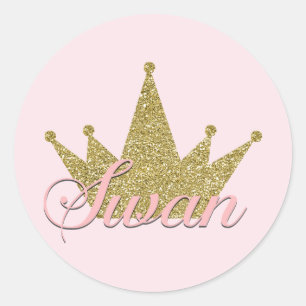 Sticker Rond Swan Princess Gold Parties scintillant Couronne An