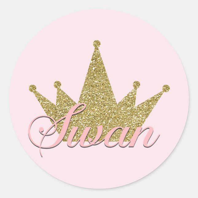 Sticker Rond Swan Princess Gold Parties scintillant Couronne An (Devant)