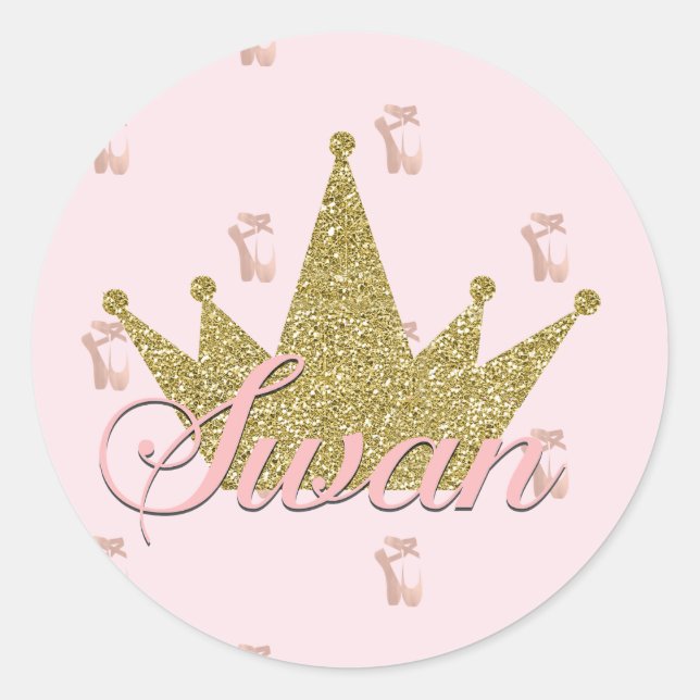 Sticker Rond Swan Princess Gold Parties scintillant Couronne An (Devant)