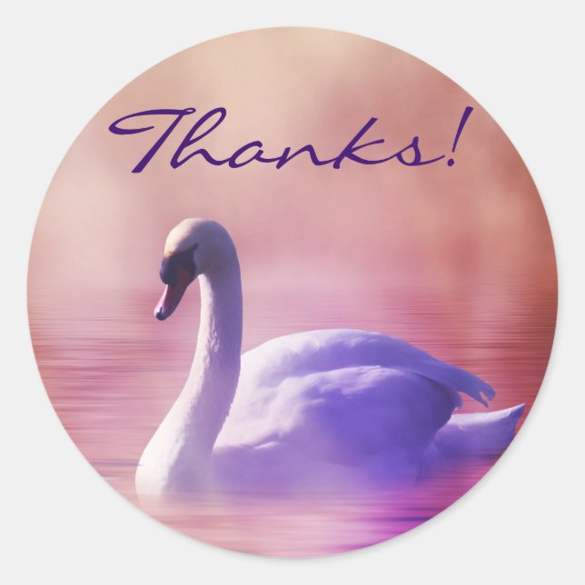 Sticker Rond Swan sur un lac brumeux Merci (Devant)