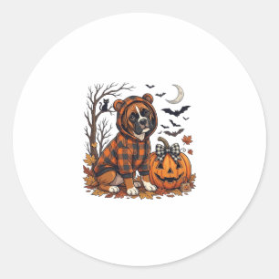 Sticker Rond Sweatshirt à carreaux pour chien Boxer Halloween C