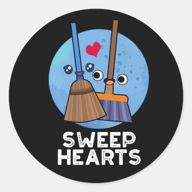 Sticker Rond Sweep Hearts Funny Couple Pun Dark BG (Devant)
