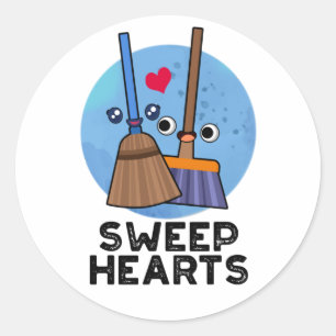 Sticker Rond Sweep Hearts Funny Sweet Hearts Broom Pun