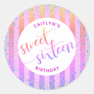 Sticker Rond Sweet 16 anniversaire arc-en-ciel ombre script par