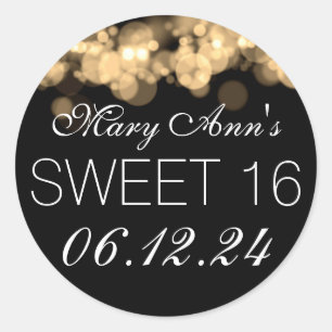 Sticker Rond Sweet 16 Anniversaire Gold Bokeh Lumières