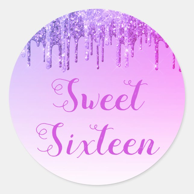 Sticker Rond Sweet 16 Anniversaire Purple Éperche et Parties sc (Devant)