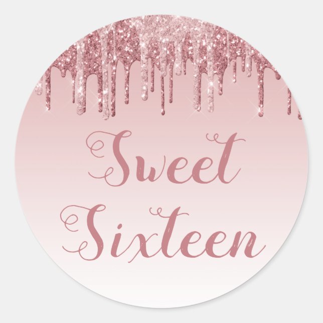 Sticker Rond Sweet 16 Anniversaire Rose Gold Blush Parties scin (Devant)