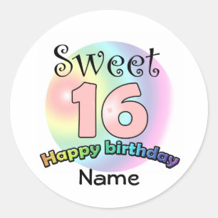 Sticker Rond Sweet 16 (avec nom)