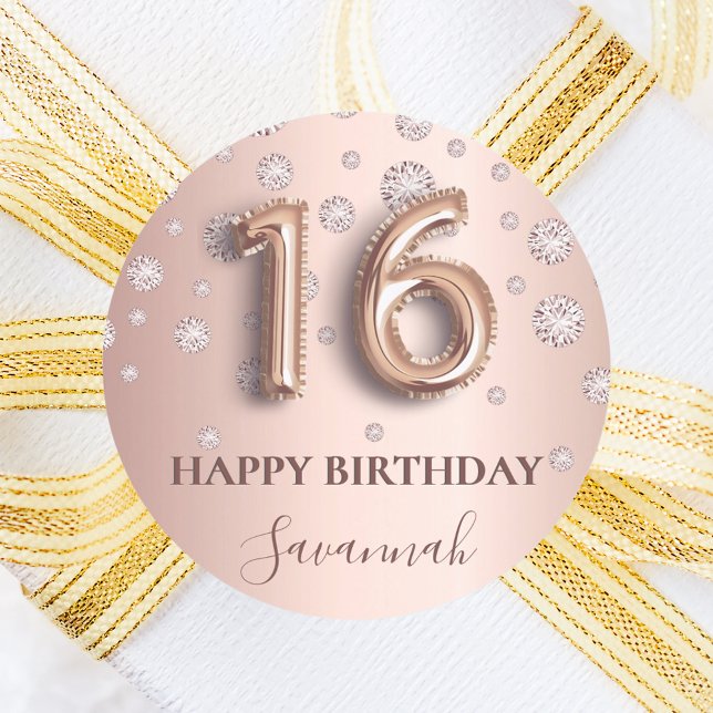 Sticker Rond Sweet 16 diamants roses en or roux (Créateur téléchargé)