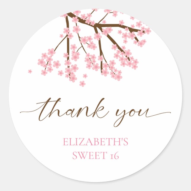 Sticker Rond Sweet 16 Fleurs de cerisiers Anniversaire Printemp (Devant)