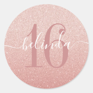 Sticker Rond Sweet 16 Girly Rose Gold Blush rose Monogramme Nom