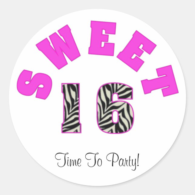 Sticker Rond Sweet 16, Il Est Temps De Faire La Fête ! Autocoll (Devant)