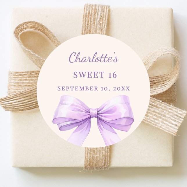 Sticker Rond Sweet 16 lavender bow ivory (Créateur téléchargé)