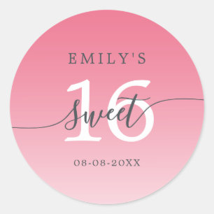Sticker Rond Sweet 16 Lemonade Pink Ombre Nom personnalisé Date