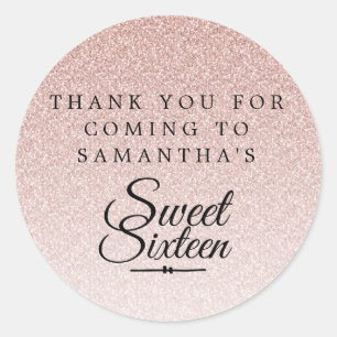 Sticker Rond Sweet 16 Parties scintillant rose Ombre Merci Nom 