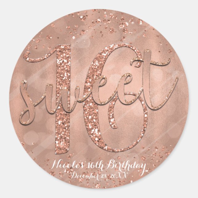 Sticker Rond Sweet 16 Party Rose Rose Gold Glamor Favor (Devant)