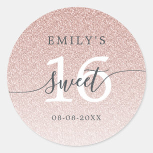 Sticker Rond Sweet 16 Pink Parties scintillant Ombre Nom person