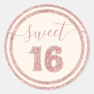 Sticker Rond Sweet 16 Rose Gold Faux Parties scintillant rayé A
