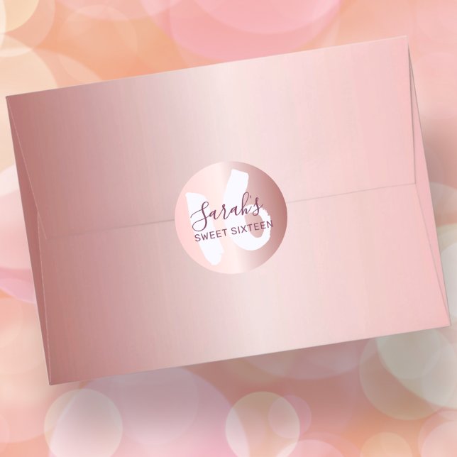 Sticker Rond Sweet 16 Rose Gold Metallic Anniversaire (Créateur téléchargé)
