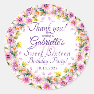Sticker Rond Sweet 16 Seize Merci Floral