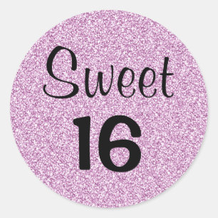 Sticker Rond Sweet 16 Seize Noir & Paillettes Violet