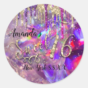 Sticker Rond Sweet 16ème Parties scintillant Holographique Gold