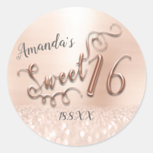 Sticker Rond Sweet 16th Script Parties scintillant métallique R