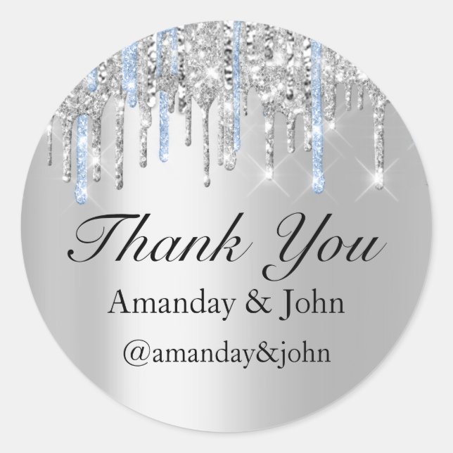 Sticker Rond Sweet 16th Wedding Favor Mariale Merci bleu argent (Devant)