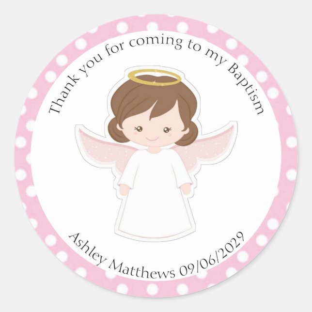 Sticker Rond Sweet Angel Baptême Premier Parti Communion Favori (Devant)