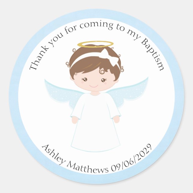 Sticker Rond Sweet Angel Baptême Premier Parti Communion Favori (Devant)