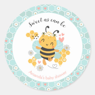 Sticker Rond Sweet as Can Bee Baby Girl Baby shower