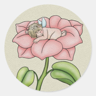 Sticker Rond Sweet Baby Fairy Dormir dans une fleur