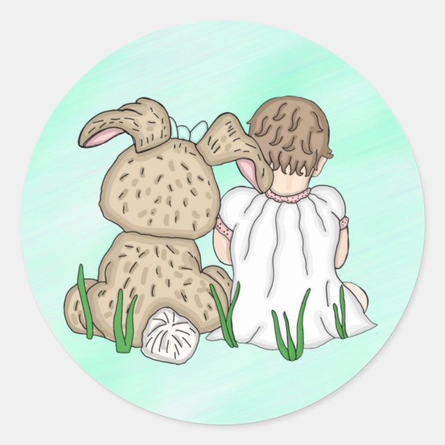 Sticker Rond Sweet Baby Girl et lapin de Pâques (Devant)