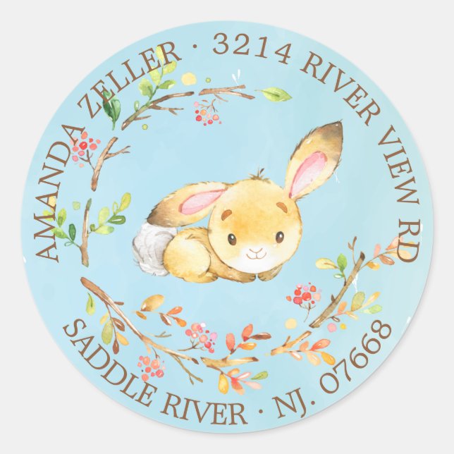 Sticker Rond Sweet Bunny Boys Baby shower Adresse de retour Lab (Devant)