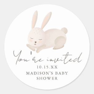 Sticker Rond Sweet Bunny Vous êtes invité Baby shower de script