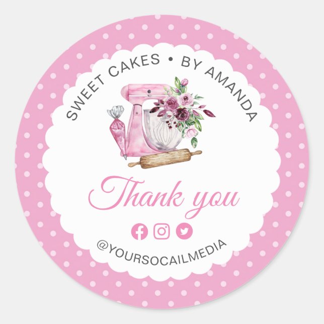 Sticker Rond Sweet Cakes Pink Thank you (Devant)