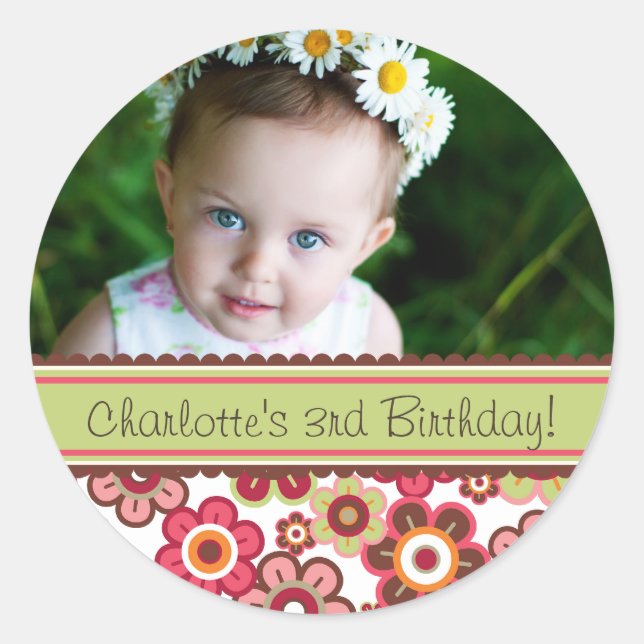 Sticker Rond Sweet Candy Daisies Girl Anniversaire Photo Sticke (Devant)