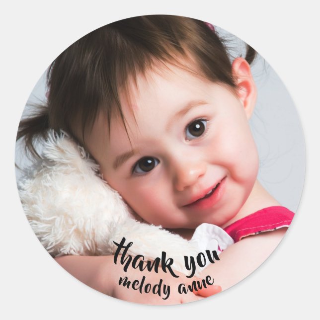 Sticker Rond Sweet Child Photo "Merci" Modèle (Devant)