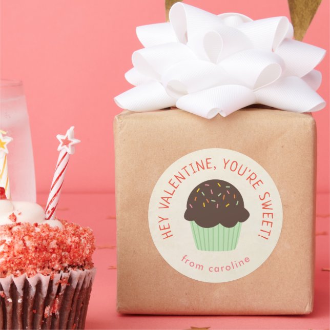 Sticker Rond Sweet Cupcake Kids Classe Saint Valentin (Fête)