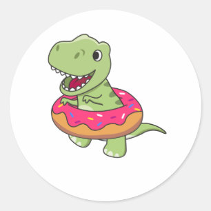 Sticker Rond Sweet Dino T-Rex Animaux Amusants En Rose Donut