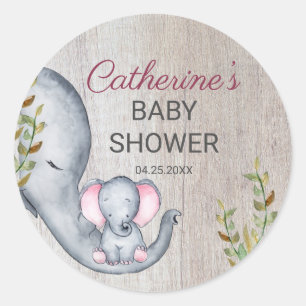 Sticker Rond Sweet Elephant Floral Rustic Girl Baby shower