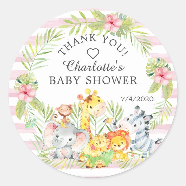 Sticker Rond Sweet Jungle Animaux Baby shower Merci Favor (Devant)